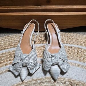 Zara Striped Bow Slingback Heels